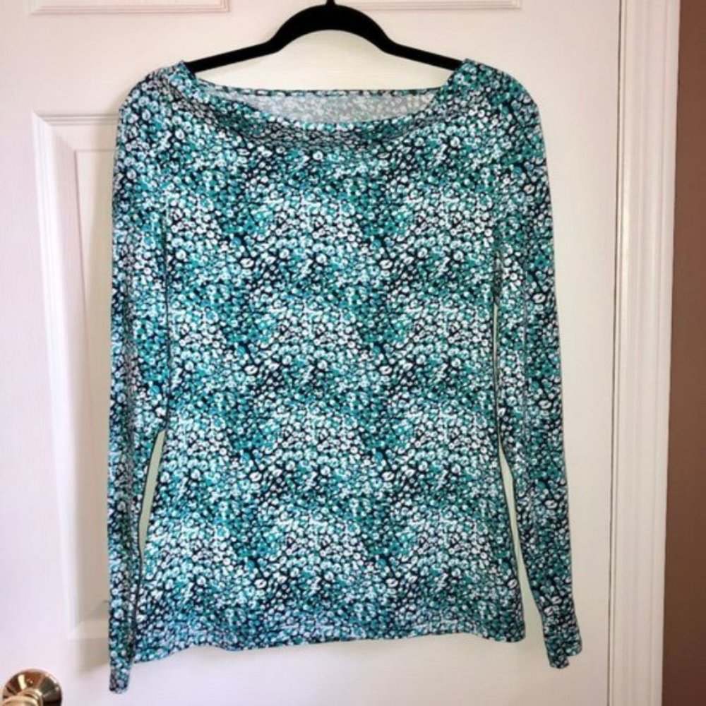 Ann Taylor Blue &Green Floral Off the Shoulder Top